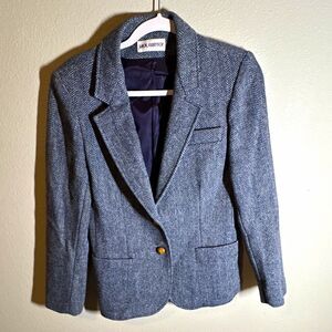 Jack Winter Women’s Wool Herringbone One-Button Lined Blazer Blue/Gray 10